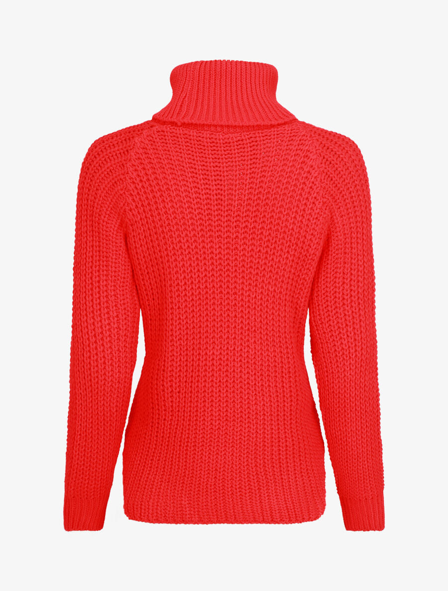 Pull en maille uni à col roulé - Rouge - 2