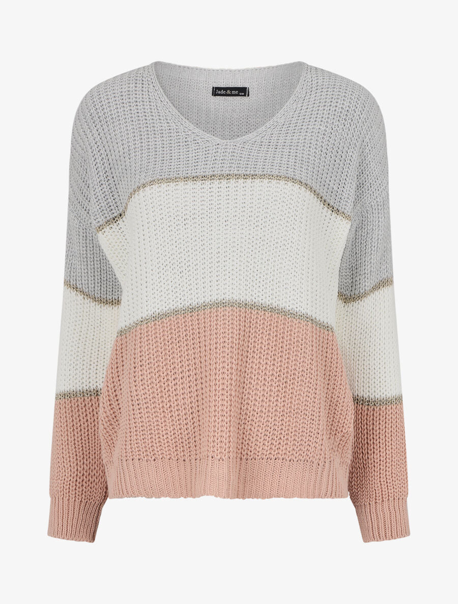 Pull à motif rayé irisé - Rose - 1