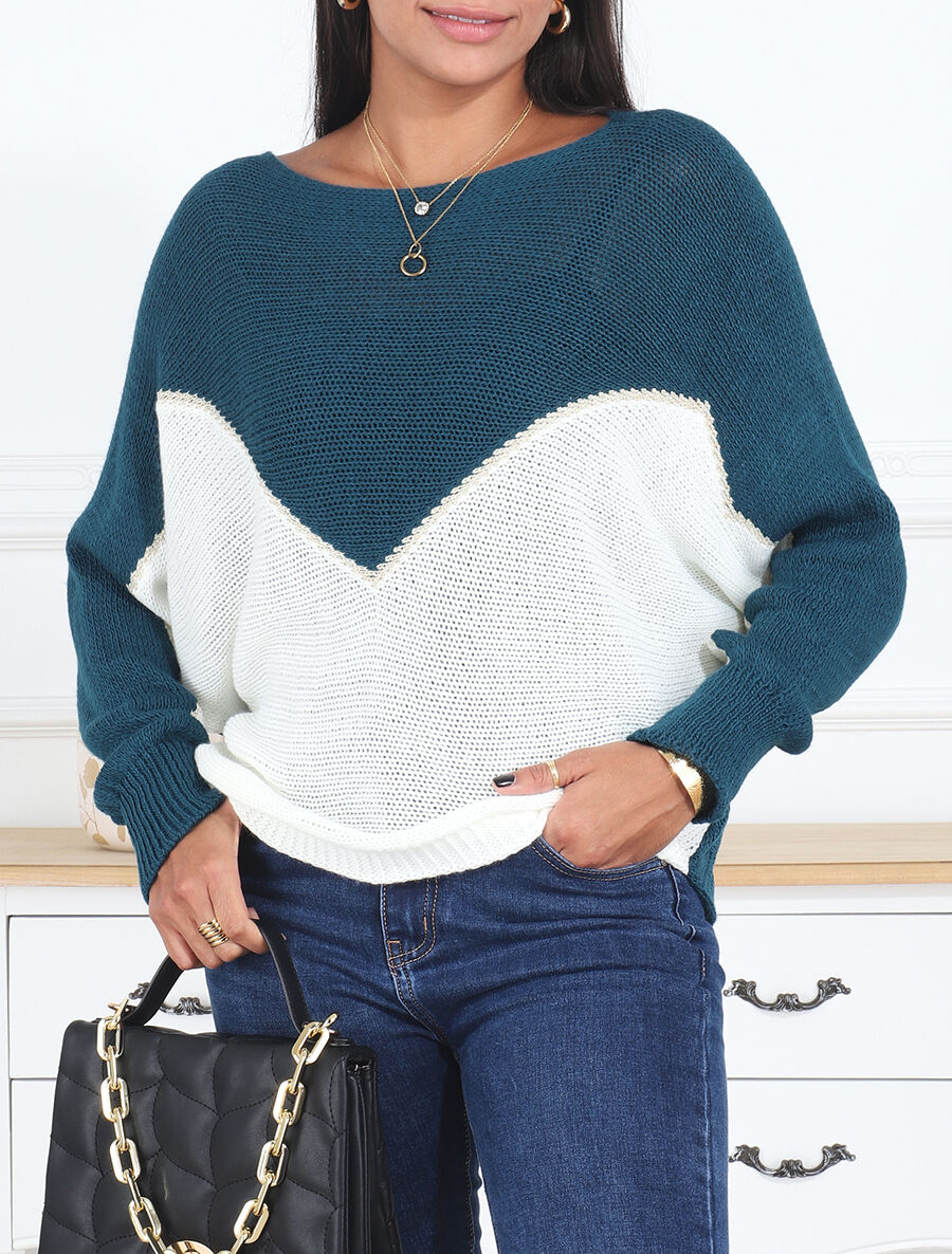 Pull motif V irisé - Bleu canard - 4
