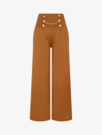 Pantalon style pons fluide uni - Camel - 4