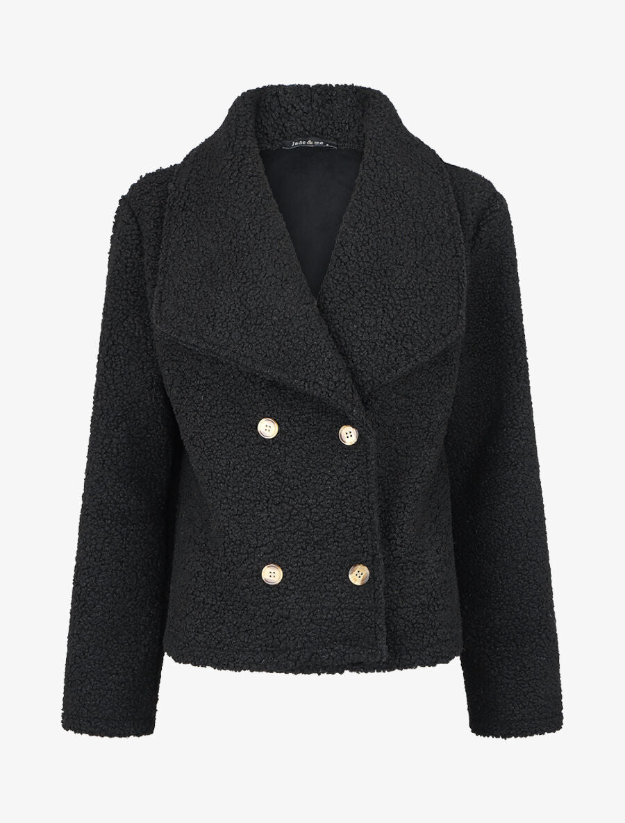 Manteau court en maille bouclette - Noir - 4