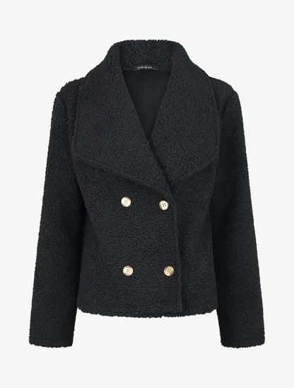 Manteau court en maille bouclette - Noir - 4