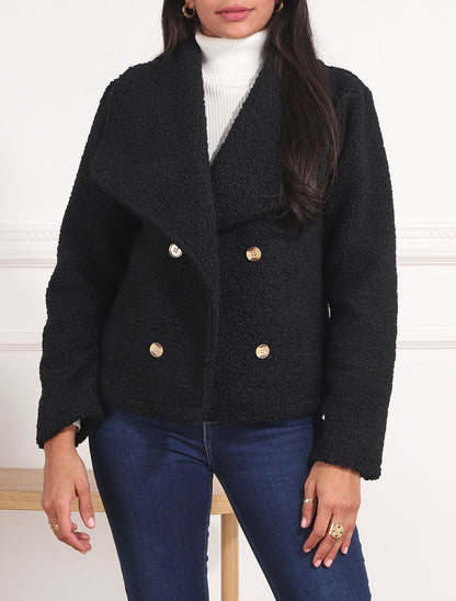 Manteau court en maille bouclette - Noir - 3