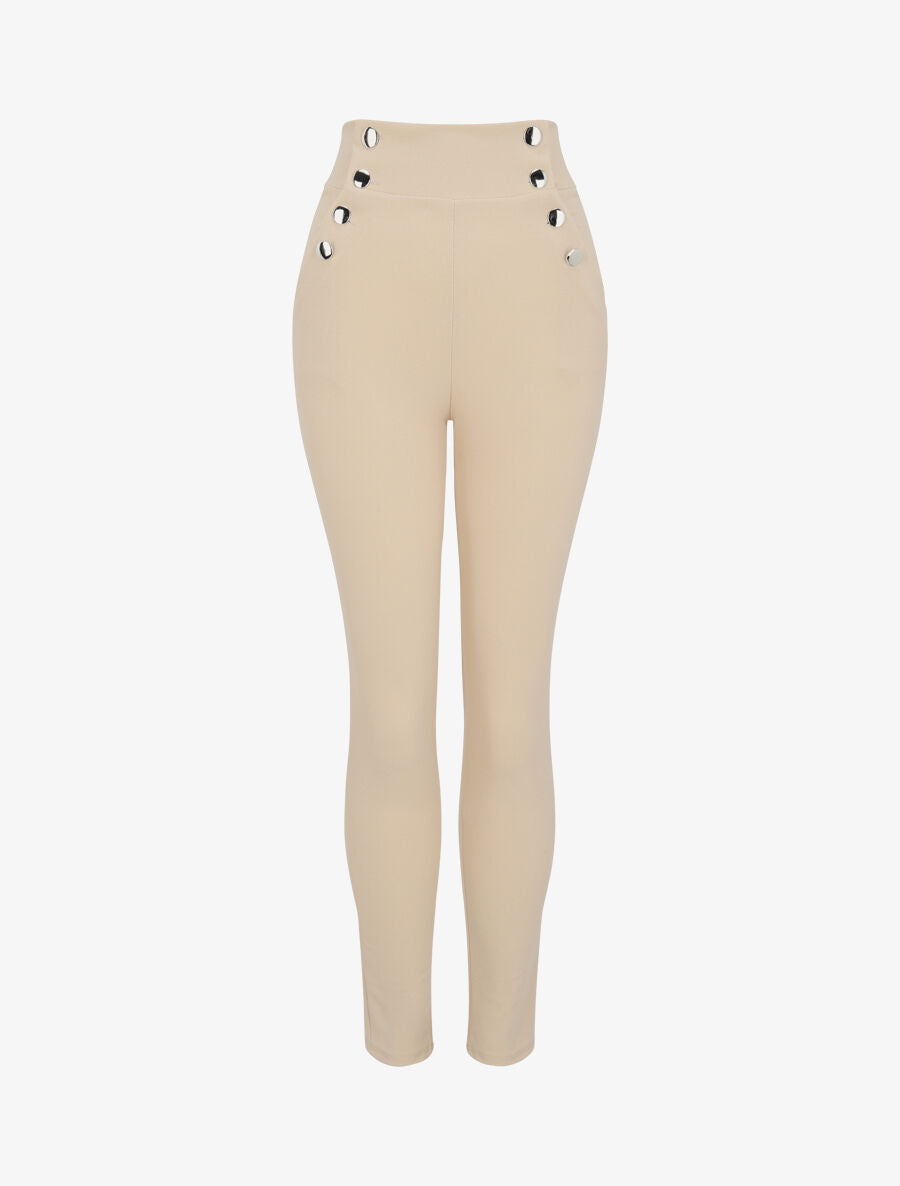 Pantalon à pont coupe slim - Beige - 4