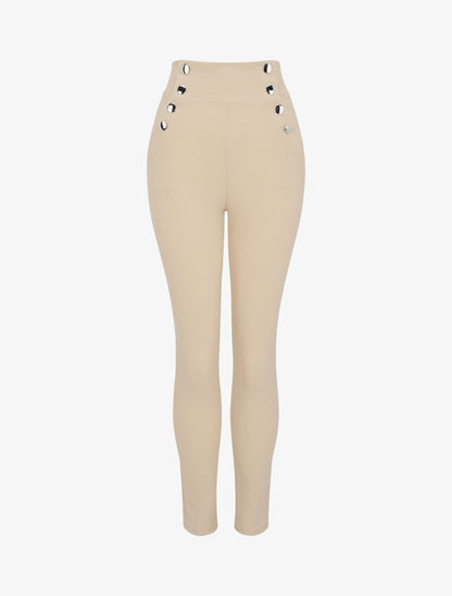 Pantalon à pont coupe slim - Beige - 4