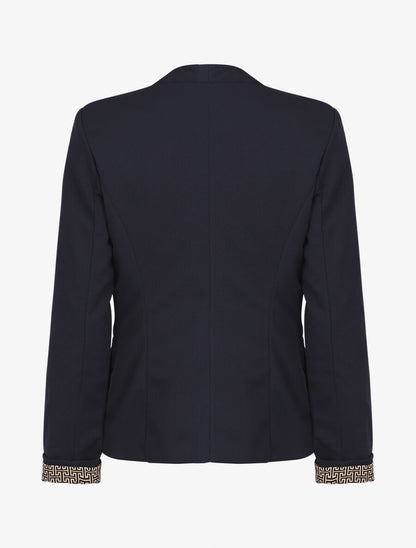 Blazer uni à revers imprimé grec - Marine - 2