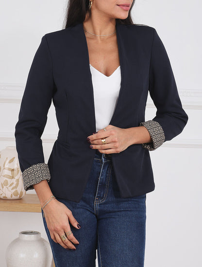 Blazer uni à revers imprimé grec - Marine - 3