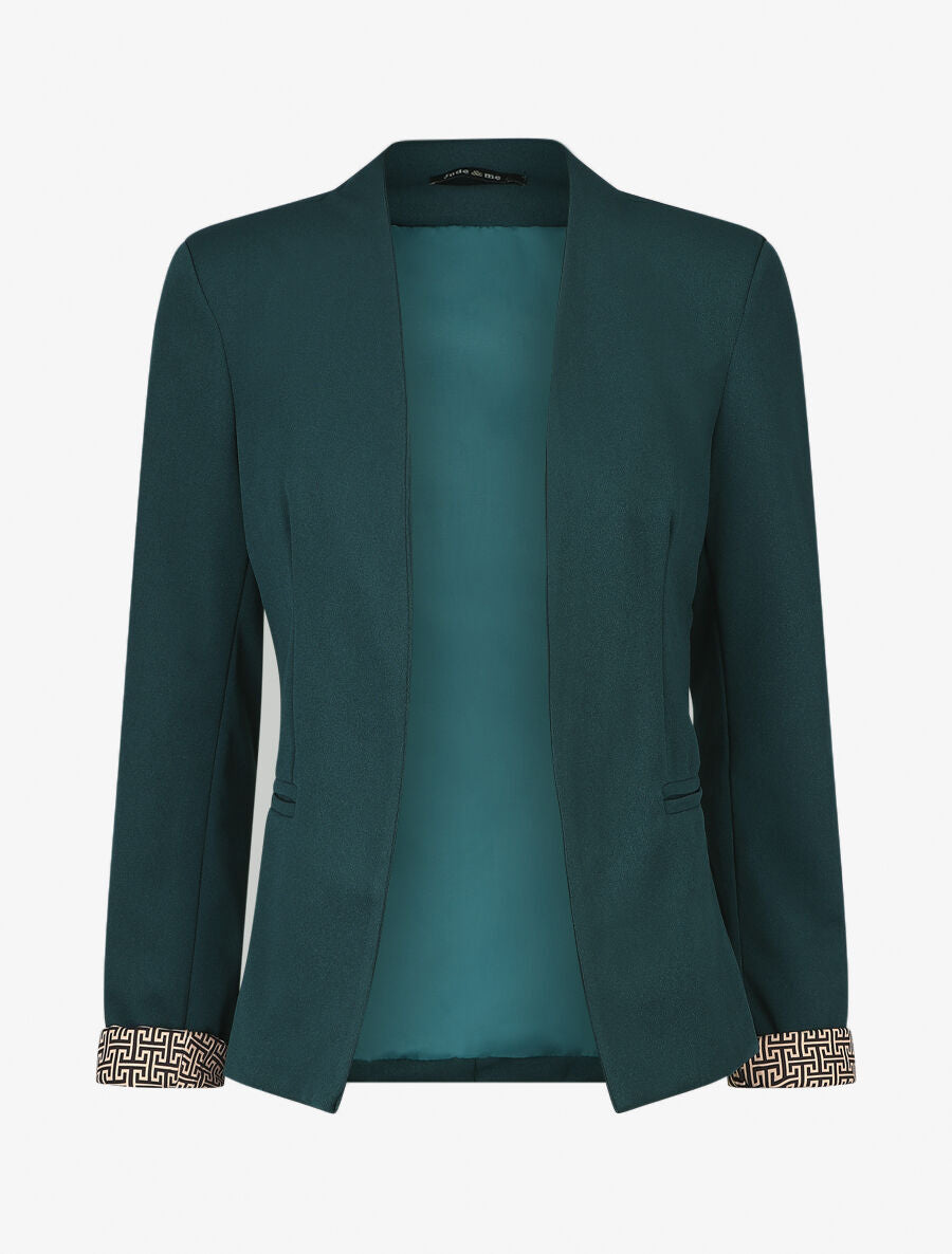 Blazer uni à revers imprimé grec - Bleu canard - 5