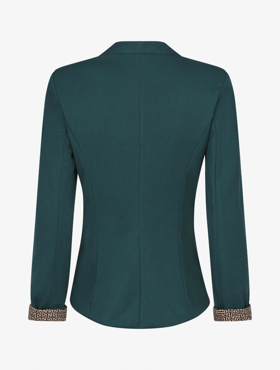 Blazer uni à revers imprimé grec - Bleu canard - 2
