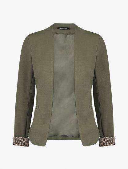 Blazer uni à revers imprimé grec - Kaki - 5