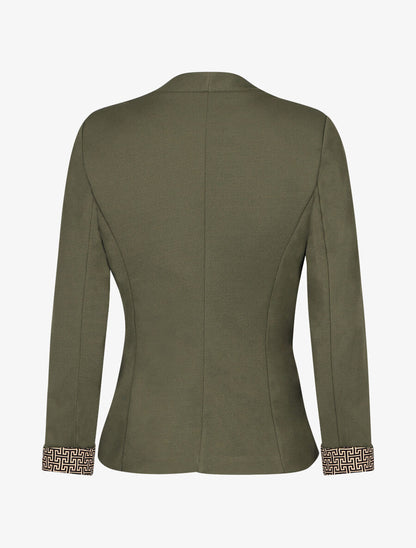 Blazer uni à revers imprimé grec - Kaki - 2