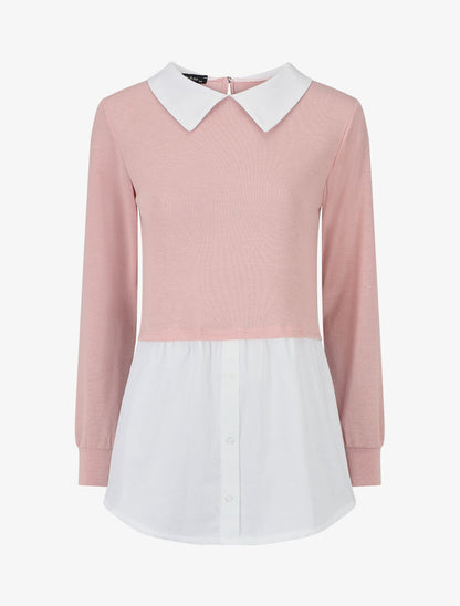 Pull à chemise superposée - Rose - 1