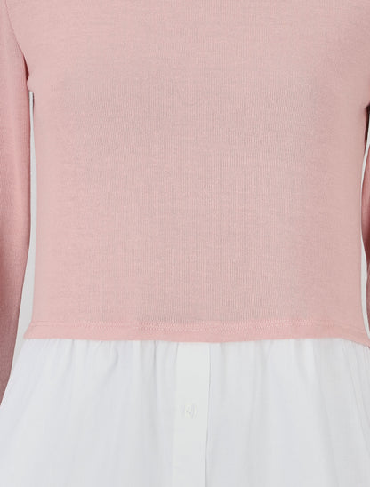 Pull à chemise superposée - Rose - 3