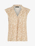 Top à mancherons col V imprimé feuilles - Beige - 5