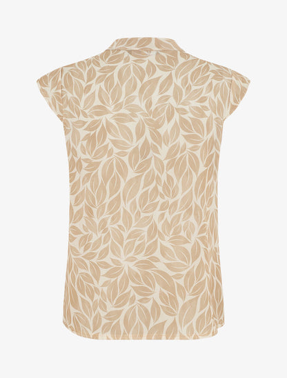 Top à mancherons col V imprimé feuilles - Beige - 2
