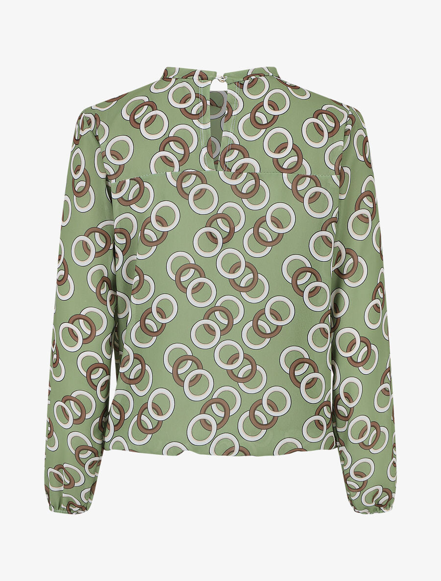 Blouse manches longues à col rond et imprimé anneaux - Vert amande - 2