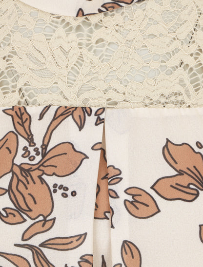 Blouse manches longues à dentelle et imprimé floral - Beige - 3
