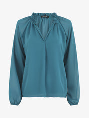 Blouse ample unie manches longues - Bleu canard - 1
