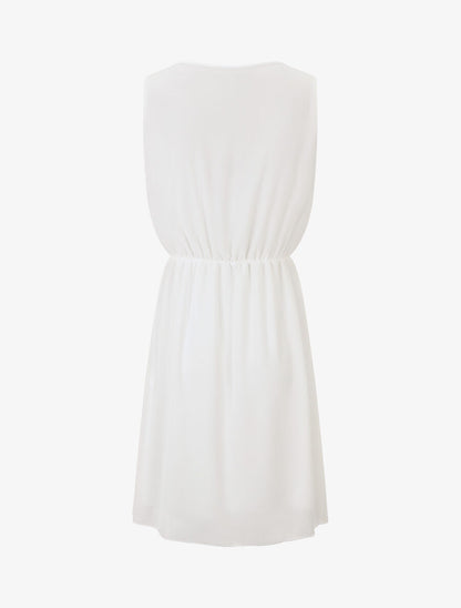 Robe mi-longue évasée sans manches col cache-coeur - Blanc - 2