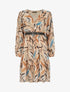 Robe mi-longue manches longues imprimé feuilles - Beige - 5