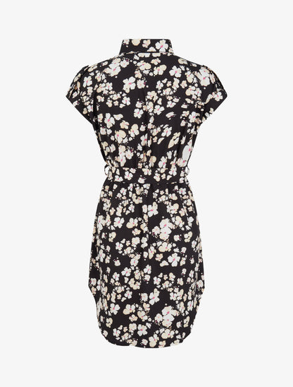 Robe patineuse imprimé fleurs de cerisier à manches courtes - Noir - 2