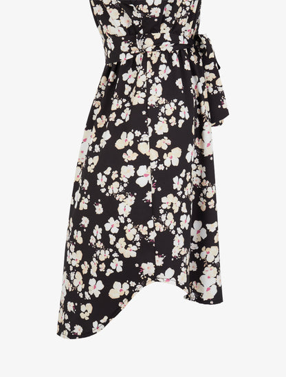 Robe patineuse imprimé fleurs de cerisier à manches courtes - Noir - 3