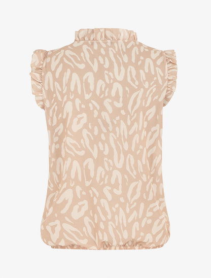 Top léopard sans manches à volants - Beige - 2
