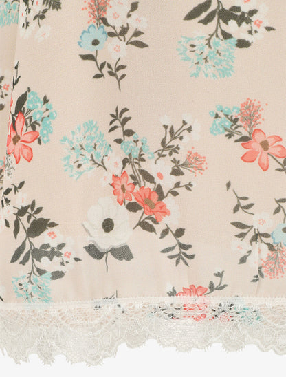 Caraco imprimé petites fleurs à bord en dentelle - Beige - 3