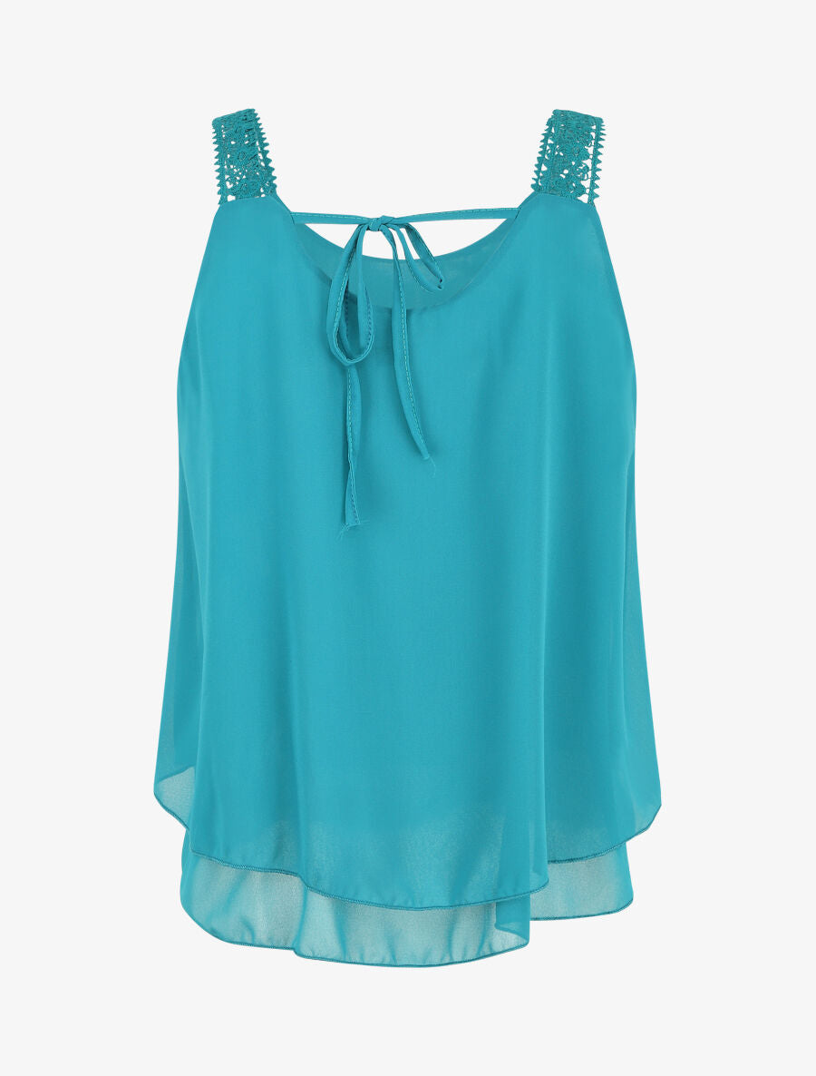 Débardeur fluide uni à bretelles en crochet - Bleu turquoise - 2