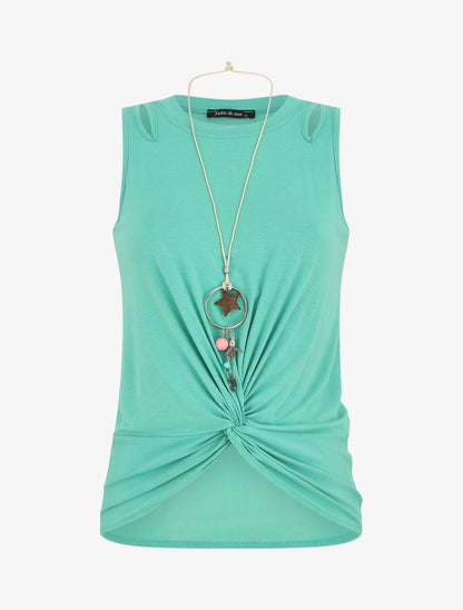 Top sans manches avec noeud - Turquoise - 1