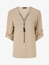 Pull fin à col V zippé - Beige - 1