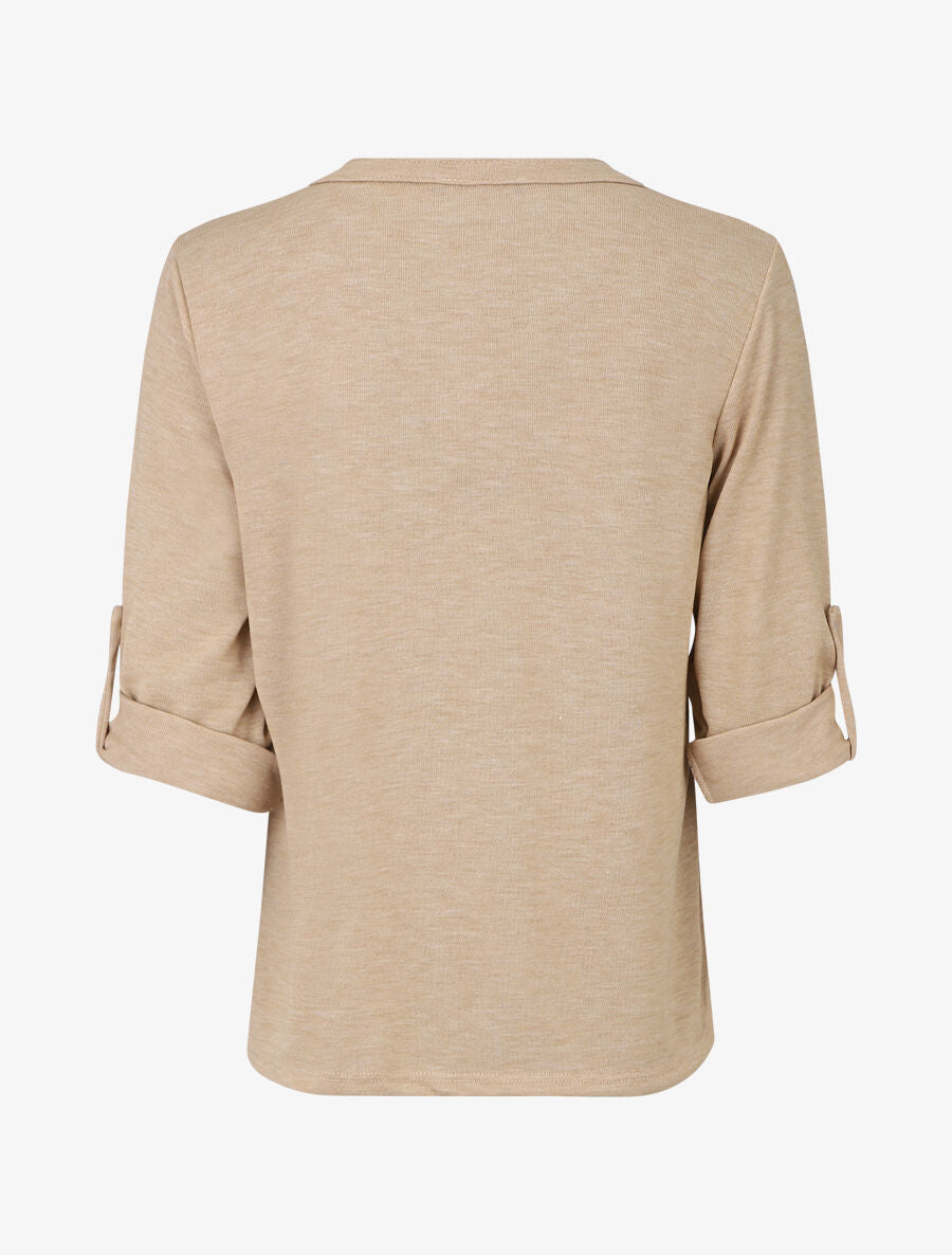 Pull uni fin à manches retroussables - Beige - 2