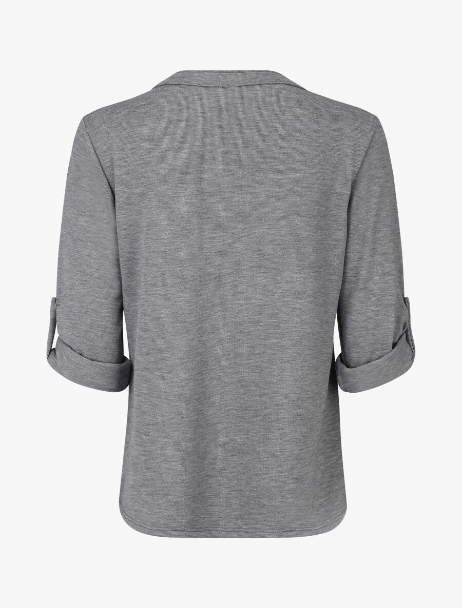 Pull uni fin à manches retroussables - Gris - 2