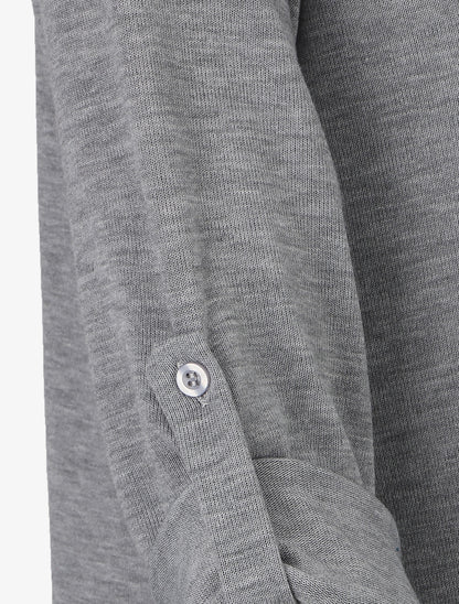 Pull uni fin à manches retroussables - Gris - 3