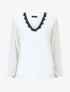 Blouse unie à manches longues et col en dentelle - Blanc - 1