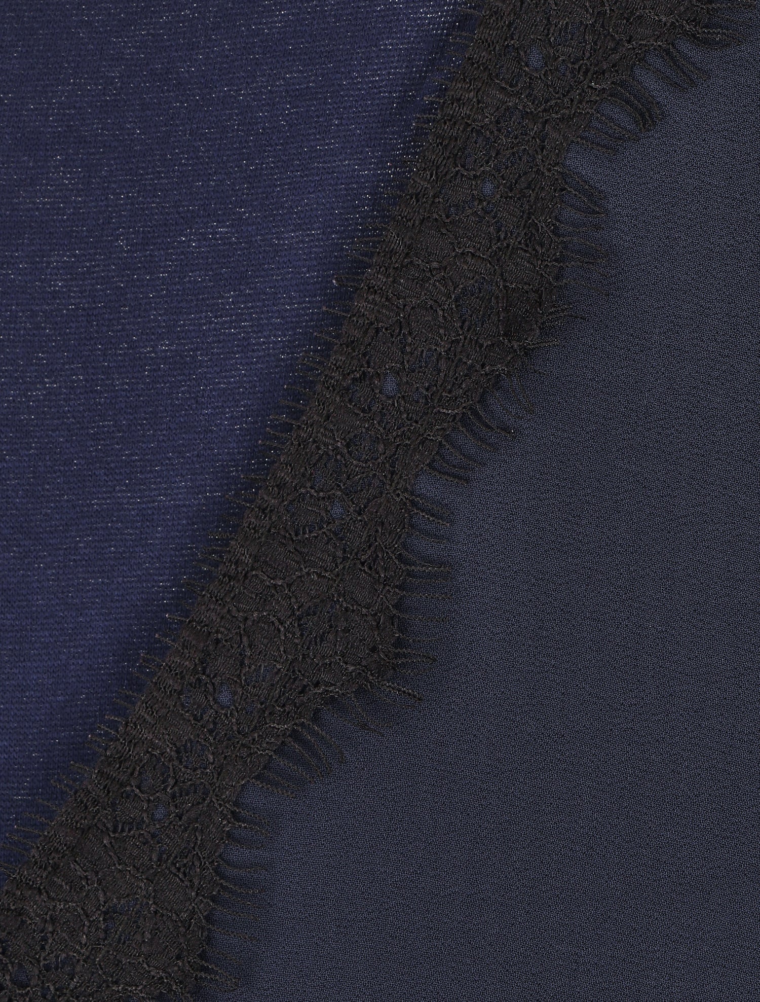 Blouse unie à manches longues et col en dentelle - Marine - 3