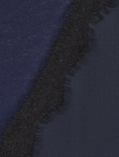 Blouse unie à manches longues et col en dentelle - Marine - 3