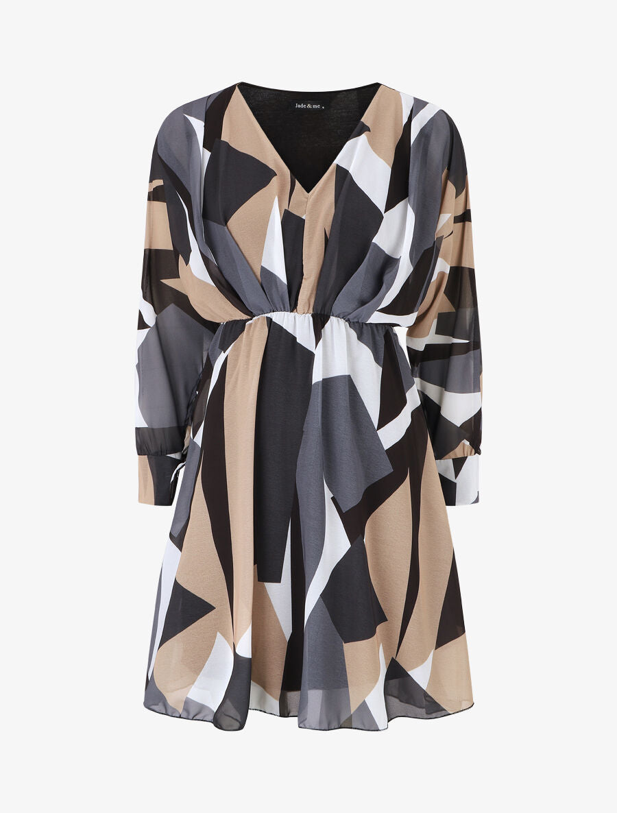 Robe mi-longue à imprimé graphique - Noir - 5