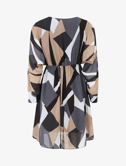 Robe mi-longue à imprimé graphique - Noir - 2