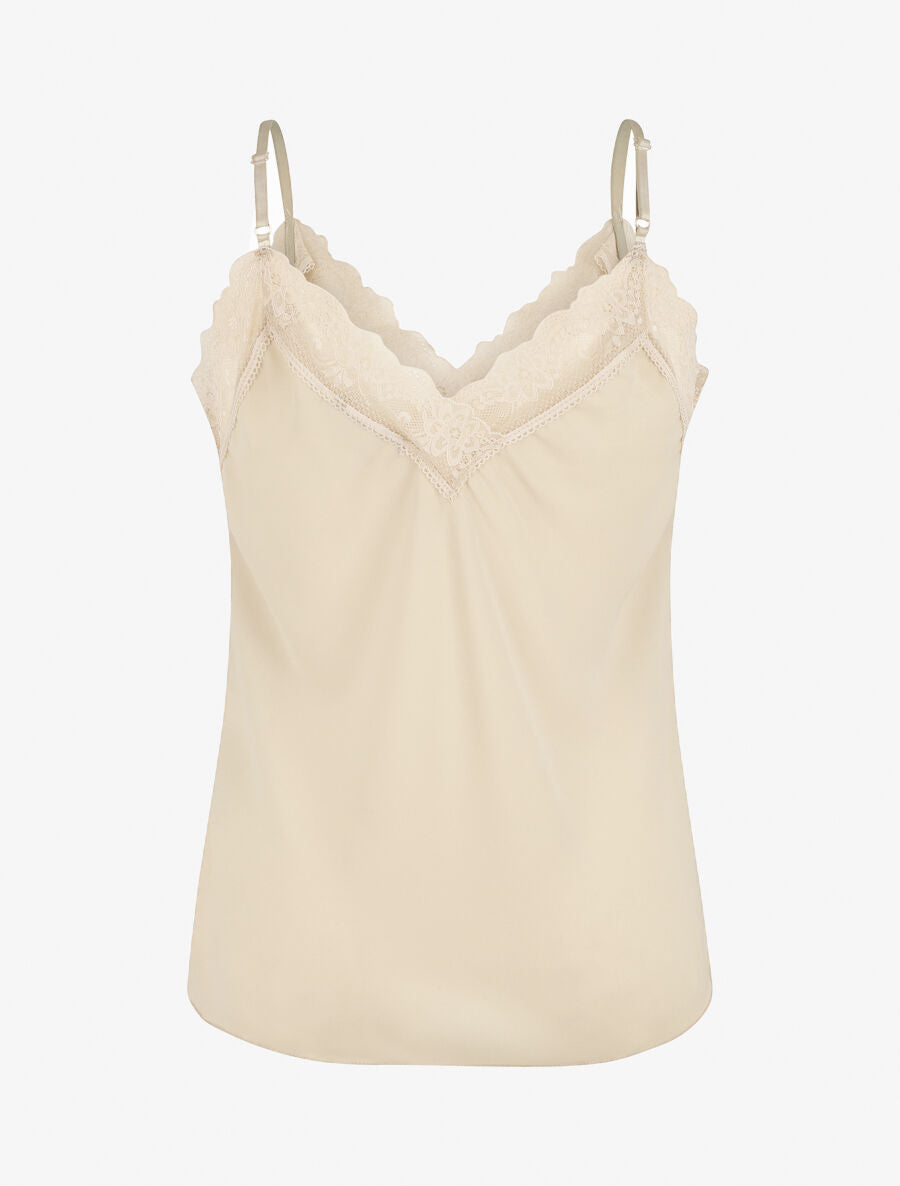 Caraco uni col V à détail dentelle - Beige - 2