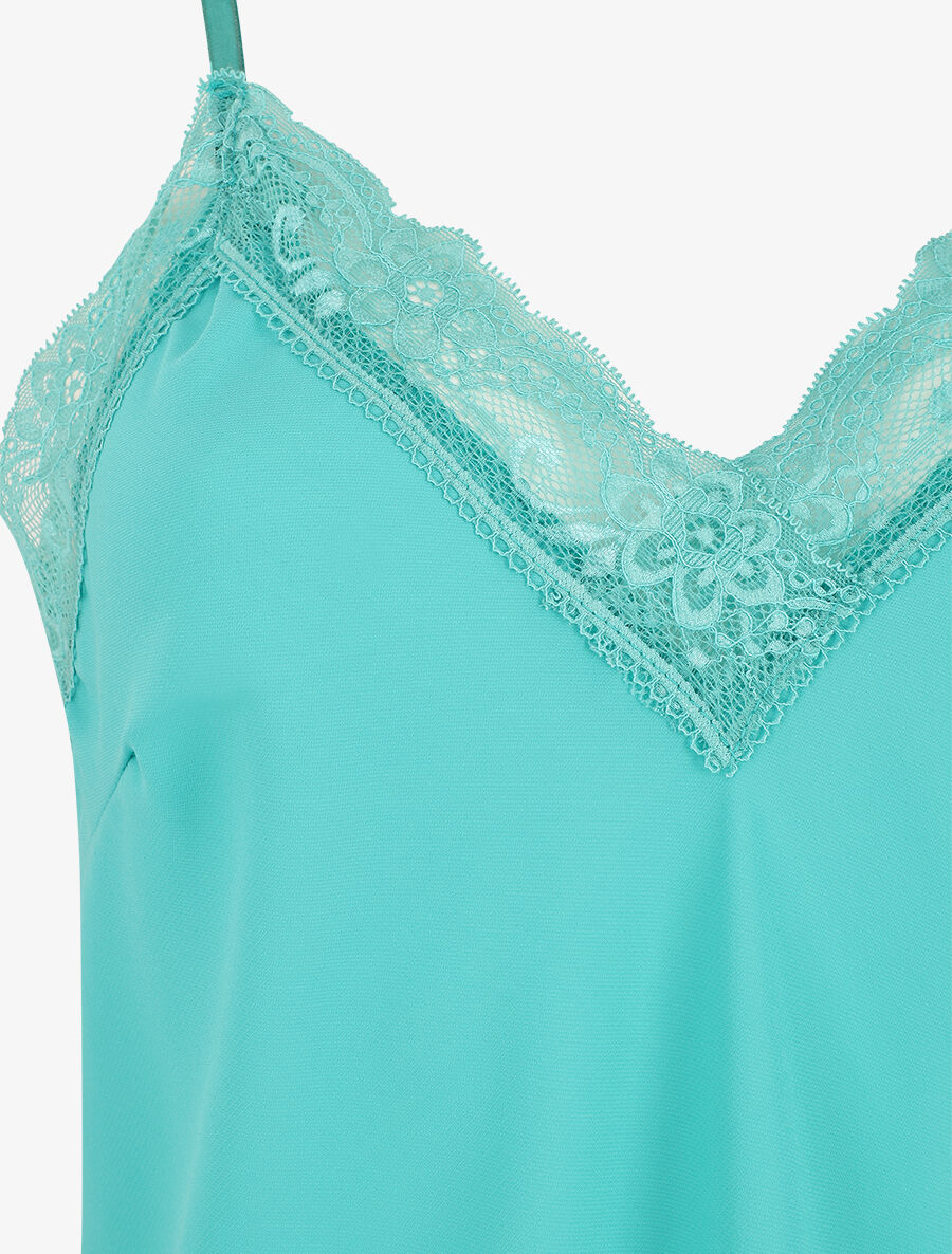 Caraco uni col V à détail dentelle - Turquoise - 3