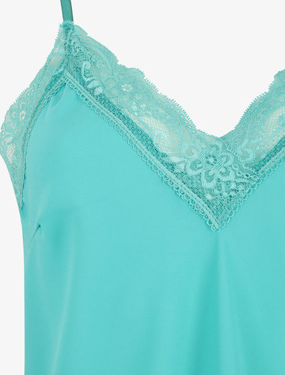 Caraco uni col V à détail dentelle - Turquoise - 3