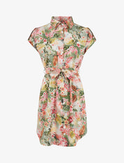 Robe patineuse imprimé fleurs des tropiques à manches courtes - Vert - 5