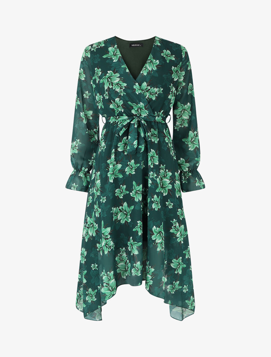 Robe élastiquée à imprimé fleuri - Vert - 5