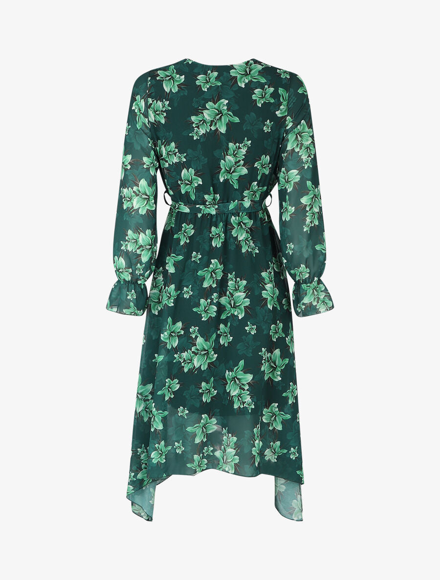 Robe élastiquée à imprimé fleuri - Vert - 2