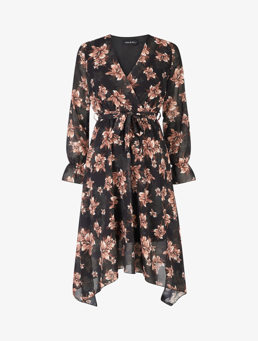Robe élastiquée à imprimé fleuri - Noir - 1