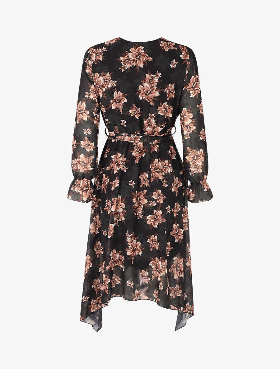 Robe élastiquée à imprimé fleuri - Noir - 2