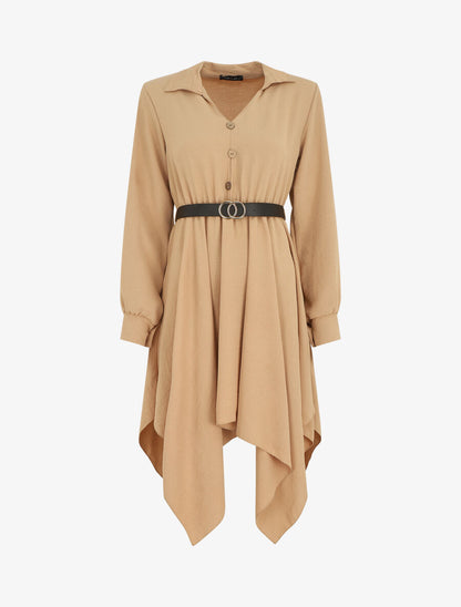 Robe longue asymétrique unie - Camel - 1