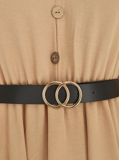Robe longue asymétrique unie - Camel - 3