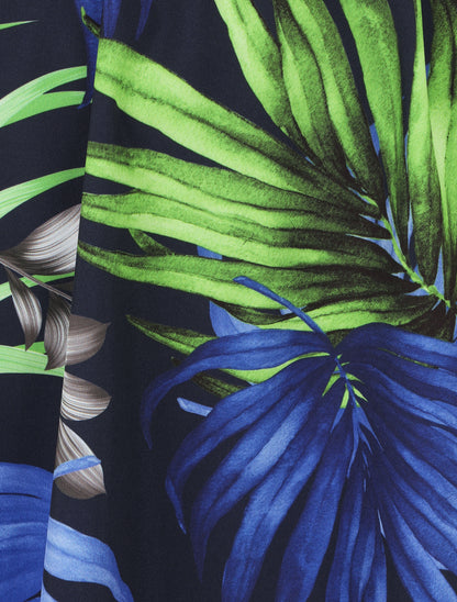 Robe mi-longue à imprimé tropical - Marine - 3